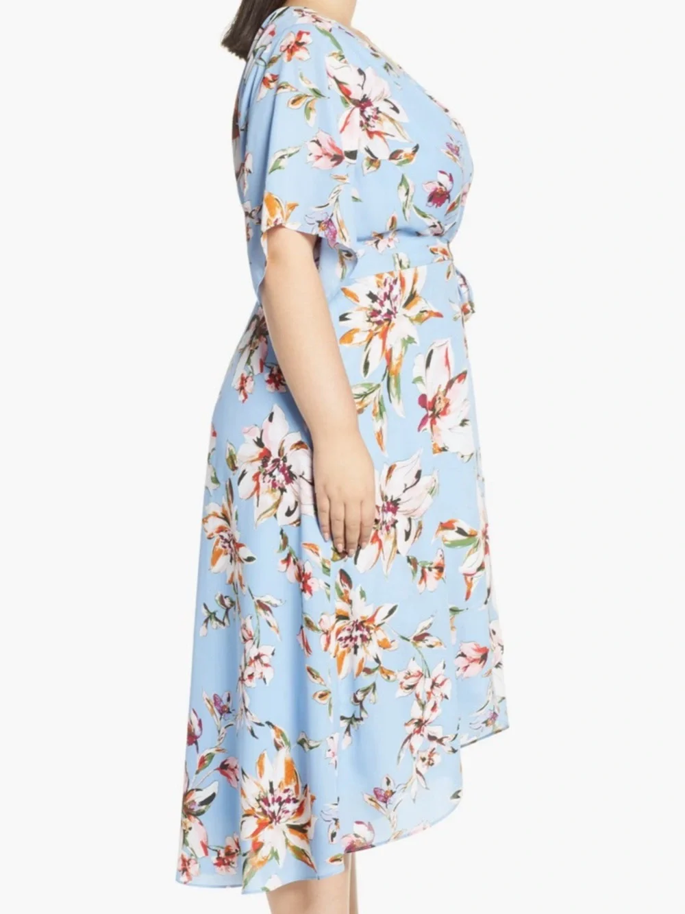 Tahari Faux Wrap Midi Dress Clematis Blue Floral Plus 22W Flowy Wedding Spring - Picture 7 of 11